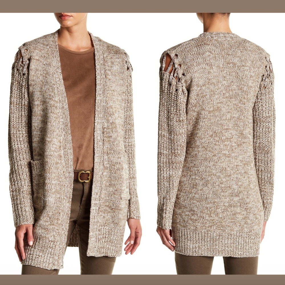 NEW John + Jenn Lace-Up Cold Shoulder Cardigan